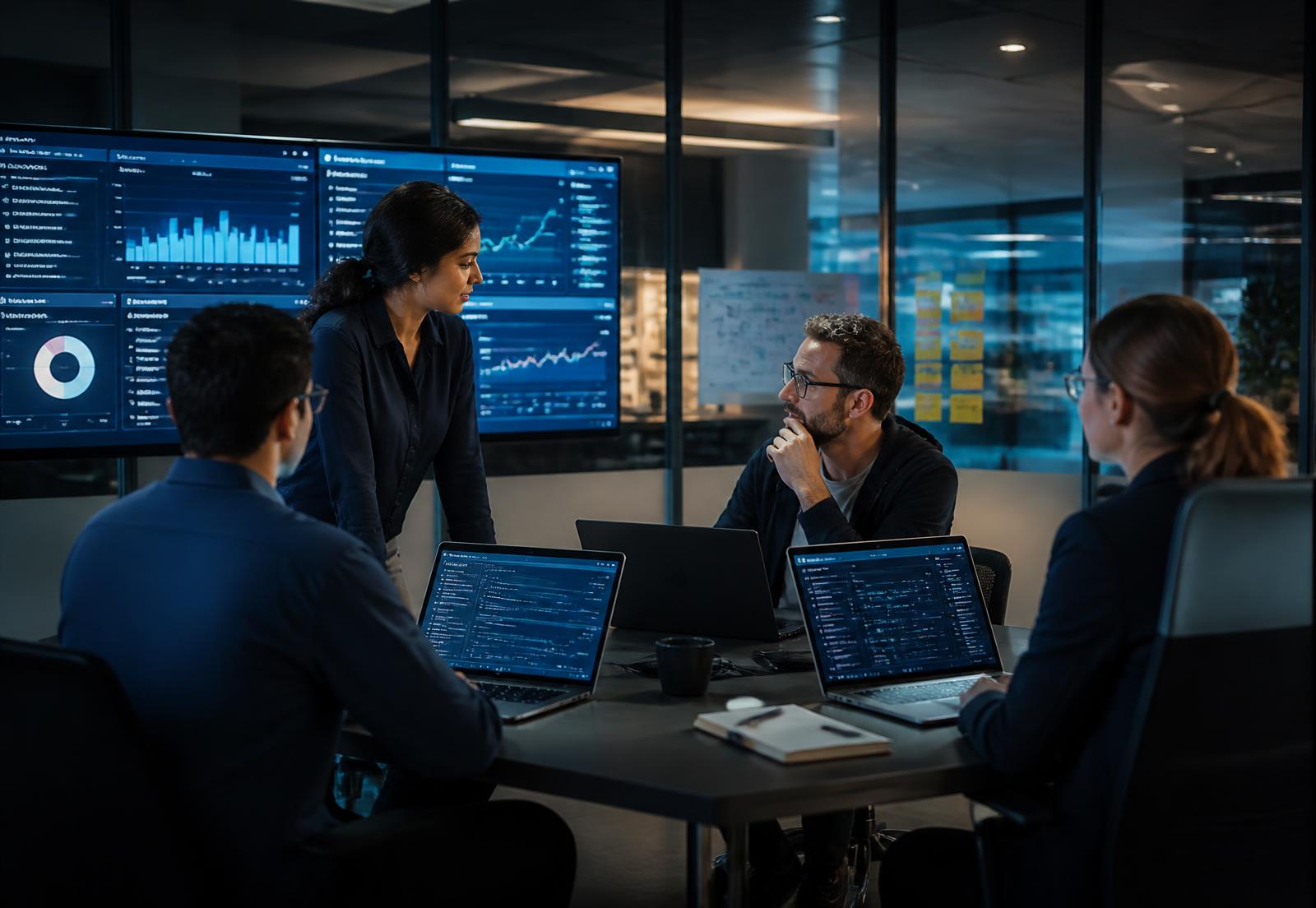 CloudSpring Solutions consultants reviewing platform dashboards with a client team